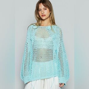 P78 POL Sky Blue See Through Knit Top